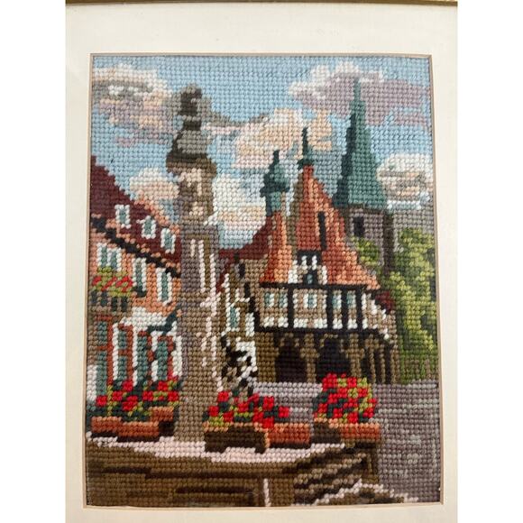 Michelstadt Square Church Germany Needlepoint Picture Finished Springer Gobelin - Picture 2 of 5